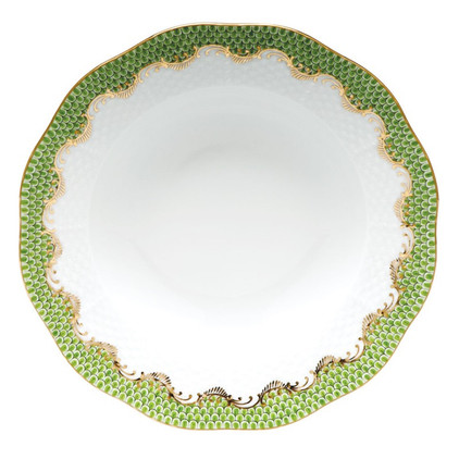 Herend White With Green Border Rim Soup Plate 8 inch D - Evergreen