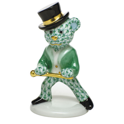 Herend Porcelain Shaded Green Tap Dance Bear 2L X 3H