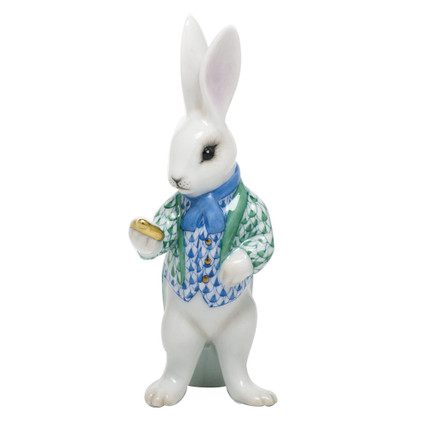 Herend Porcelain Shaded Green White Rabbit 1.5L X 4H