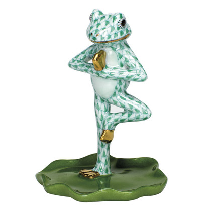 Herend Porcelain Shaded Green Yoga Frog In Tree Pose 2.75L X 3.5H