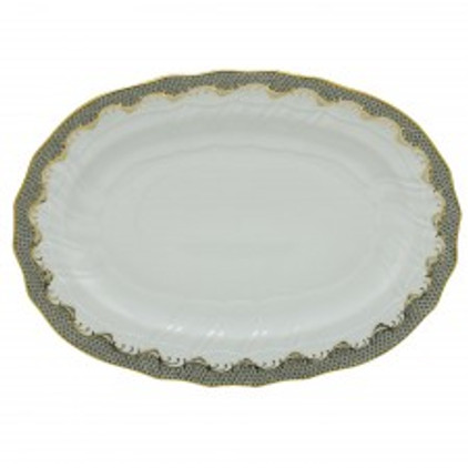 Herend Porcelain White with Gray Border Platter 15L X 11.5W - Gray