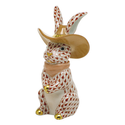 Herend Porcelain Shaded Rust Cowboy Bunny 2L X 2W X 3.5H