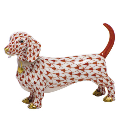 Herend Porcelain Shaded Rust Dachshund 3.25L X 2.25H