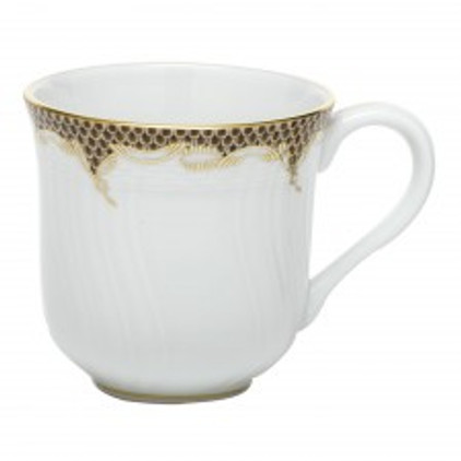 Herend Porcelain White with Brown Border Mug (10 Oz) 3.5H - Brown