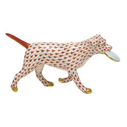 Herend Porcelain Shaded Rust Frisbee Dog 6.75L X 1.75W X 3.5H