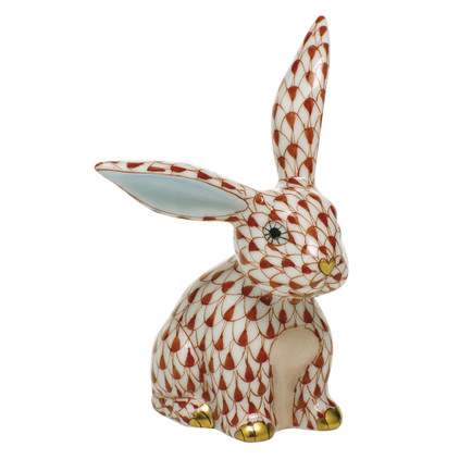 Herend Porcelain Shaded Rust Funny Bunny 2L X 2.25W X 3H