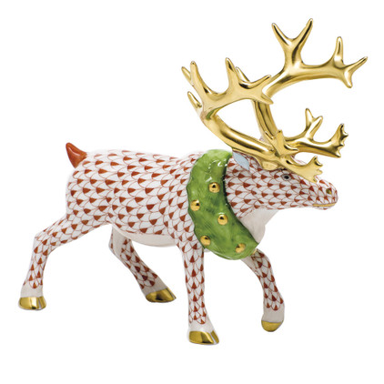 Herend Porcelain Shaded Rust Holiday Reindeer 6.5L X 5.75H