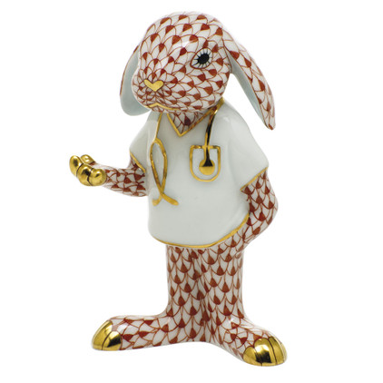 Herend Porcelain Shaded Rust Medical Bunny 2L X 2W X 3.25H