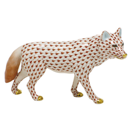 Herend Porcelain Shaded Rust Wolf 7.25L X 4.25H