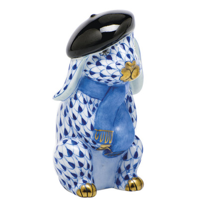Herend Porcelain Shaded Sapphire Blue Beret Bunny 1.25L X 2.5H
