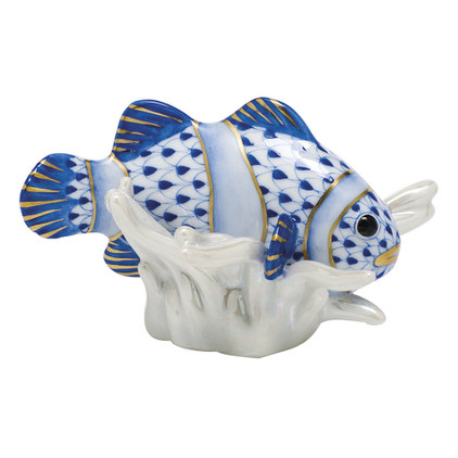 Herend Porcelain Shaded Sapphire Blue Clownfish 3L X 2H