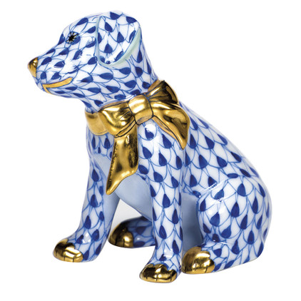 Herend Porcelain Shaded Sapphire Blue Doggie Dazzle 2.25L X 2.25H