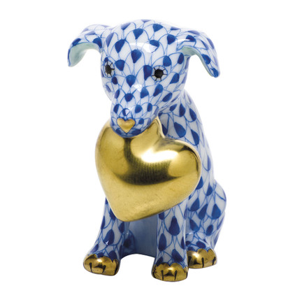 Herend Porcelain Shaded Sapphire Blue Puppy Love 1.75L X 2H