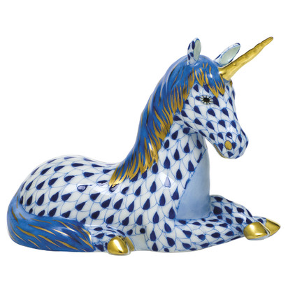 Herend Porcelain Shaded Sapphire Blue Unicorn 3.25L X 1.5W X 2.75H