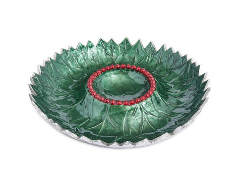 Julia Knight Holly Sprig 13.5" Chip & Dip Bowl Emerald