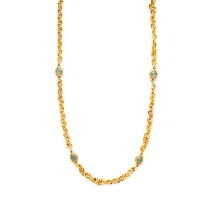 Julie Vos Savannah Station Necklace Gold Aquamarine Blue