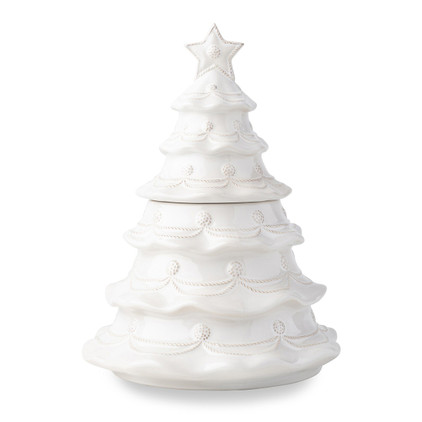 Juliska Berry & Thread Whitewash Christmas Tree 2.8 Qt Cookie Jar