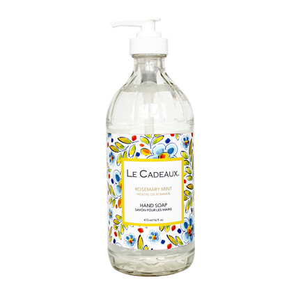 Le Cadeaux Liquid Hand Wash In Decorative Glass Bottle (Madrid White) 16 Fl. Oz/473 Ml Fresh Rosemary Mint