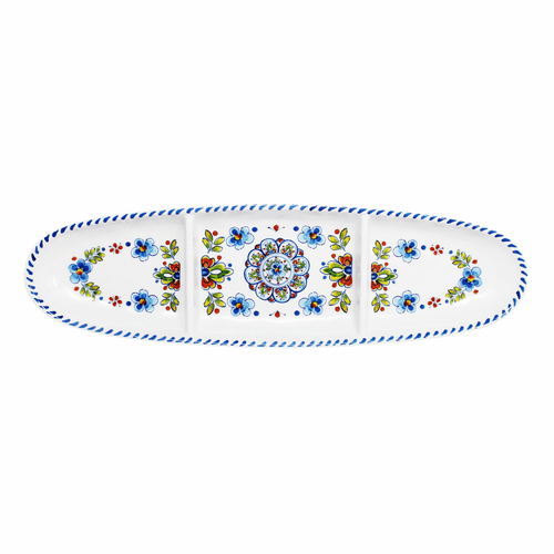 Le Cadeaux 16 inch Oval Sectioned Tray Madrid White