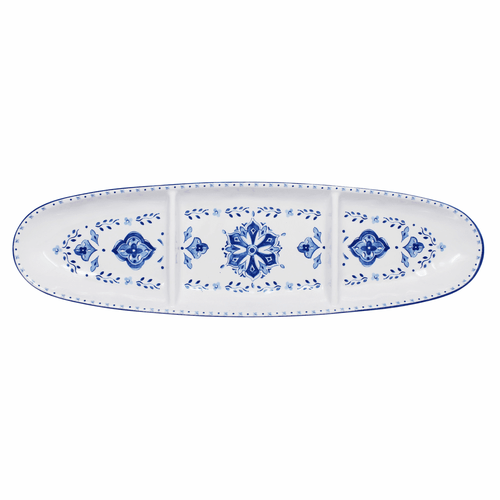 Le Cadeaux 16 inch Oval Sectioned Tray Morrocan Blue