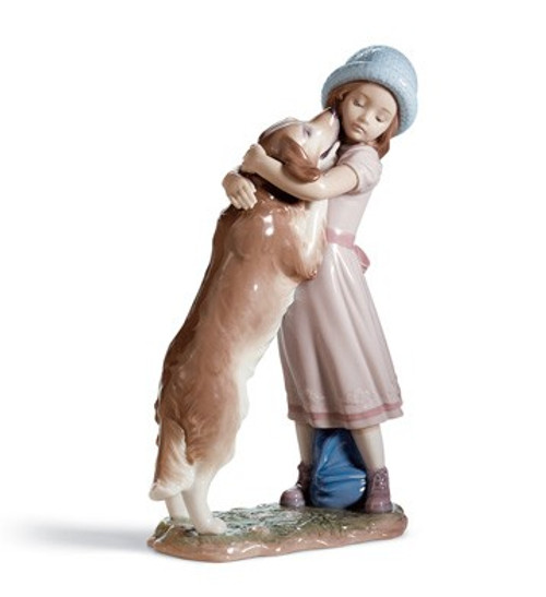 Lladro A Warm Welcome Girl with Golden Retriever Dog Figurine