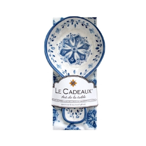 Le Cadeaux Spoon Rest With Matching Tea Towel Gift Set Moroccan Blue