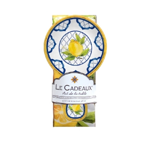 Le Cadeaux Spoon Rest With Matching Tea Towel Gift Set Lemon Basil