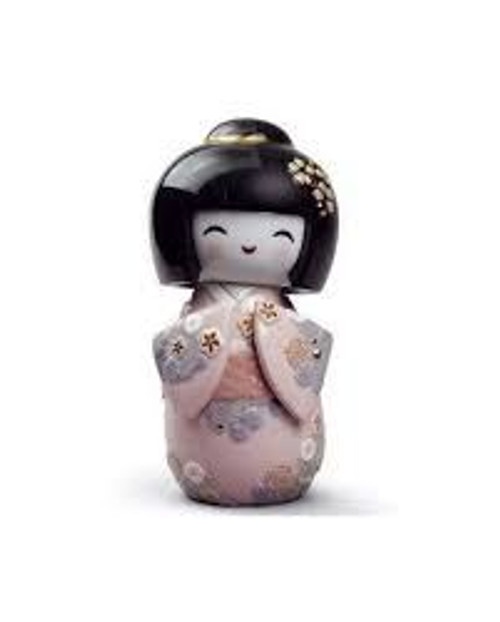 Lladro Kokeshi I Pink Porcelain Figurine