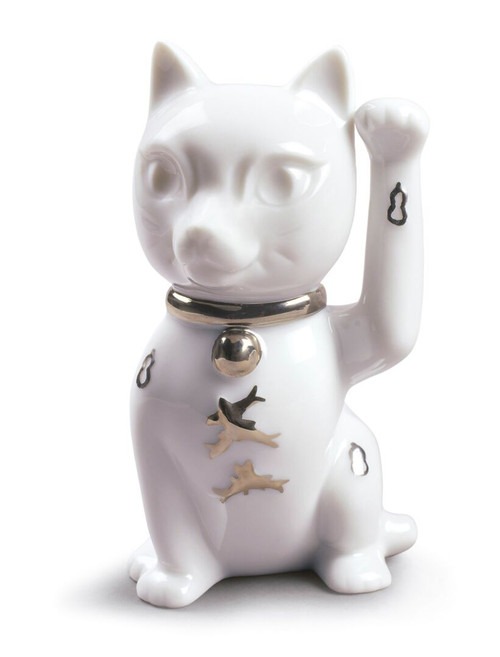 Lladro Maneki Neko (White-Silver) Figure