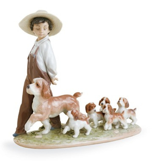 Lladro My Little Explorers Boy with Dog and Puppies Figurine