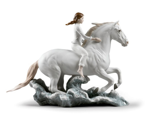 Lladro Riding Her Horse On The Seashore Figure