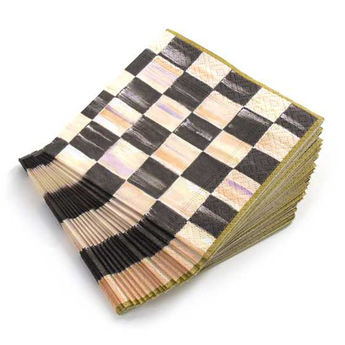 MacKenzie Childs Courtly Check Paper Napkins - Cocktail - Gold