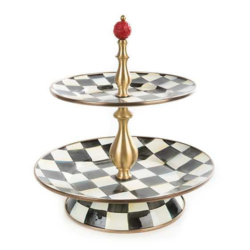 MacKenzie Childs Courtly Check Enamel Two Tier Sweet Stand