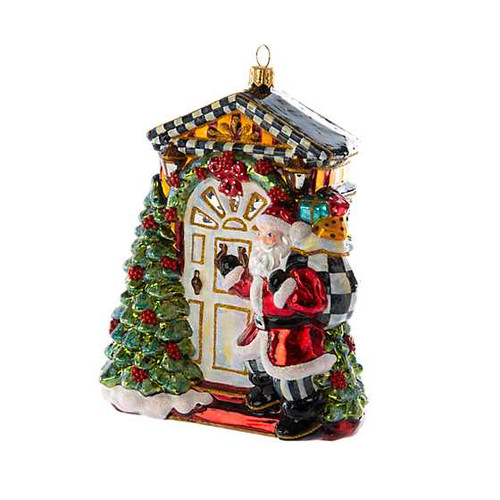 MacKenzie Childs Glass Ornament - Knock Knock Santa