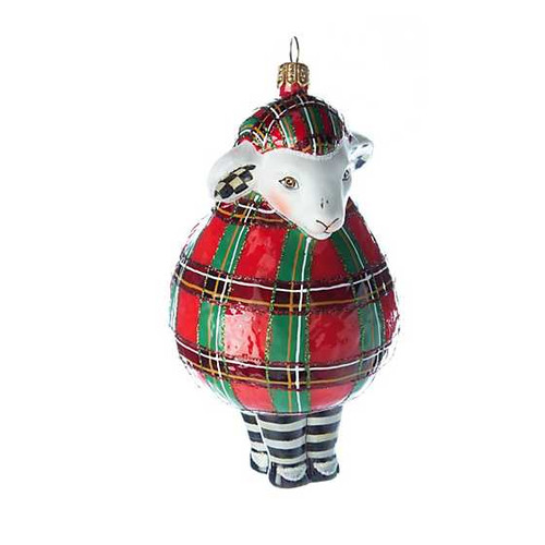 MacKenzie Childs Glass Ornament - Tartan Sheep