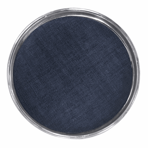 Mariposa Signature Round Metal Tray with Indigo Blue Faux Grasscloth Insert