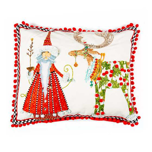 Patience Brewster Dash Away Santa And Reindeer Lumbar Pillow
