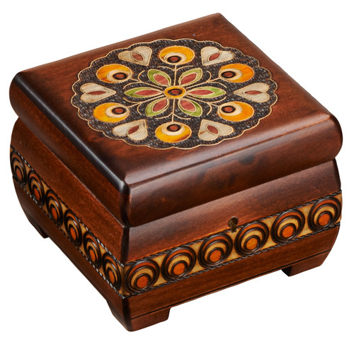 Polish Handcarved Wooden Box - Brown Medallion Chest