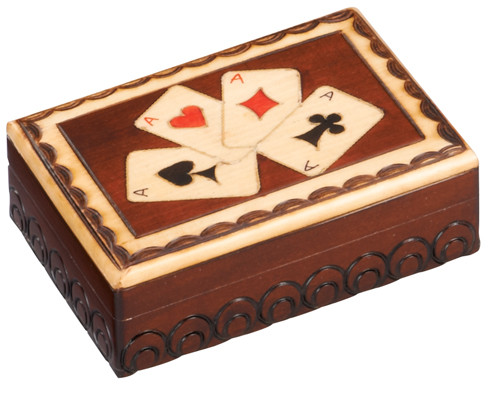 Polish Handcarved Wooden Box - Playing Card Box #1