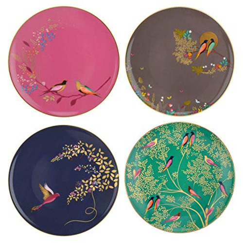 Portmeirion Sara Miller Chelsea Collection (Set of 4) Plates - Assorted Dark Grey Pink Navy Green