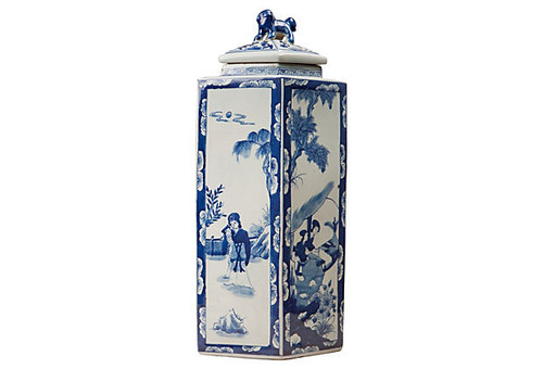 Dessau Home Porcelain Blue & White Diamond Jar Home Decor