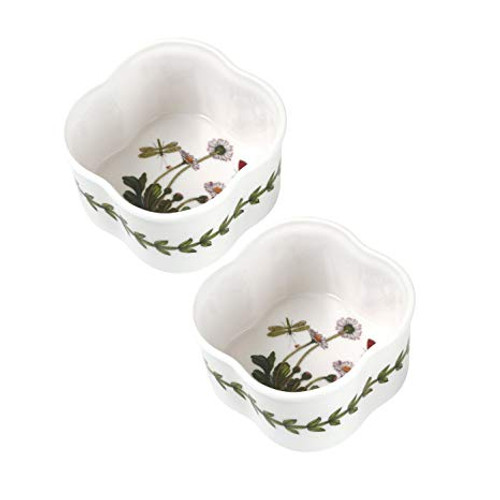 Portmeirion Botanic Garden Classics Bakeware Set of 2 Scalloped-Shaped Ramekins Daisy