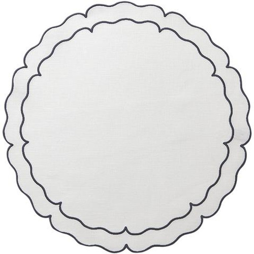 Skyros Designs Linho Scalloped Round Mat White/Navy