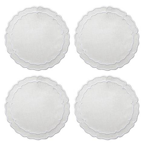 Skyros Designs Linho Scalloped Round Coaster Set of 4 - White / White