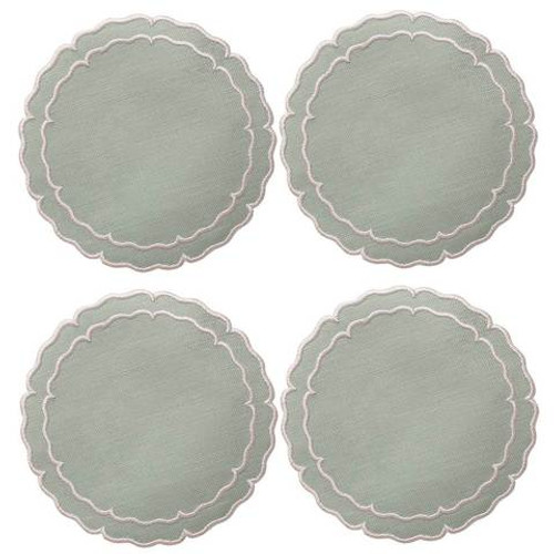 Skyros Designs Linho Scalloped Round Coaster Set of 4 - Ice Blue / White