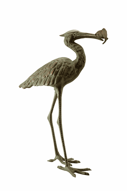 Garden Single Crane Eating Fish Sculpture by SPI Home