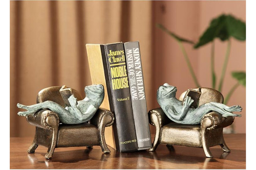 Aluminum Frogs Reading on Sofa Bookends by SPI Home