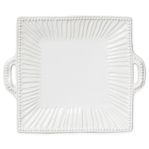 Vietri Incanto Stone White Stripe Square Handled Platter