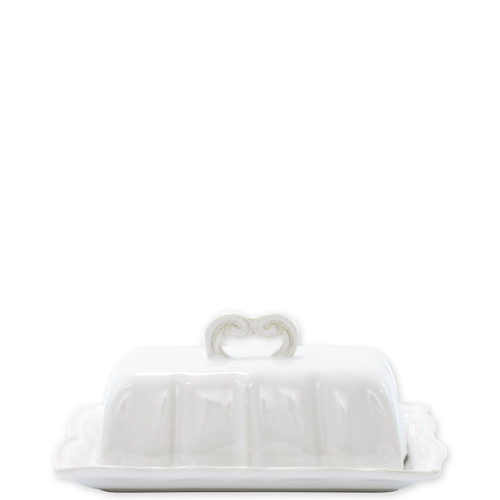 Vietri Incanto Stone White Baroque Butter Dish