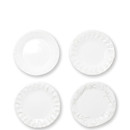 Vietri Incanto Stone White Assorted Canape Plates - Set of 4